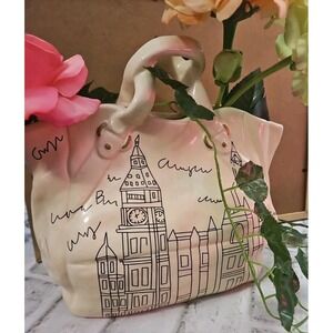 Artsy Handbag Ceramic Flower Vase Folksy Village Clock Tower World Traveler
